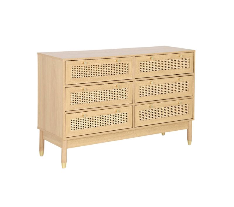 Commode Décor Bois Et Cannage 6 Tiroirs Teinte Naturelle - 53 X 33.5 X 12.5 Cm - Judith