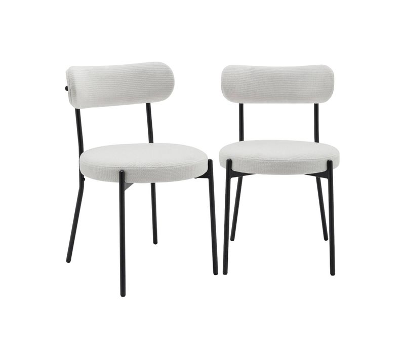 Lot De Deux Chaises Métal Et Tissu Chenille Blanc L 47 X P 49 X H 76.5cm - Livia