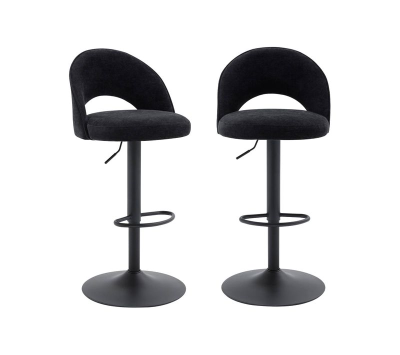 Lot De Deux Tabourets De Bar Ajustables Métal Et Tissu Noir. Pied Noir - L 49 X P 49 X H 88.5-110cm