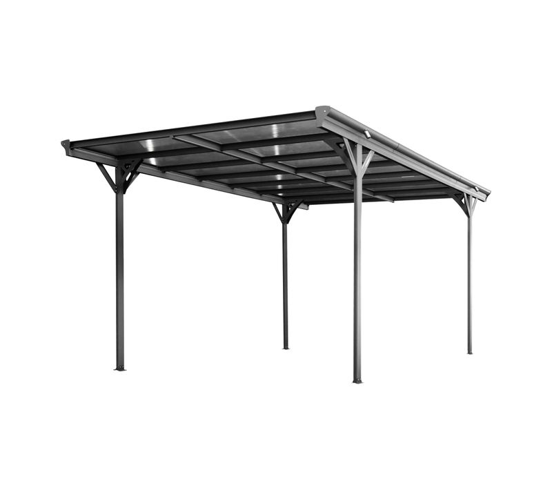 Carport Aluminium. Polycarbonate Et Acier Inoxydable 15m² Anthracite - 1 Voiture Max. - Le Born