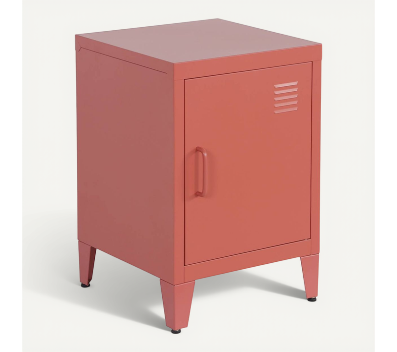 Table De Chevet En Acier Terracotta. 1 Porte. Casier. Chambre Enfant
