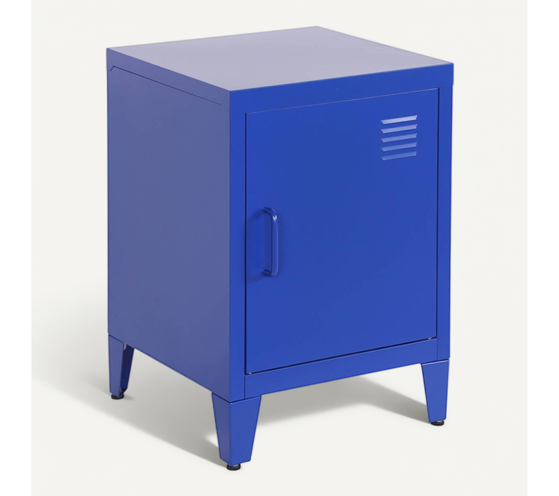 Table De Chevet En Acier Bleu. 1 Porte. Casier. Chambre Enfant