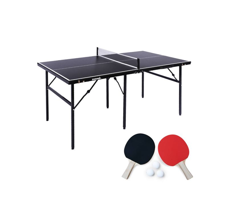 Table De Ping Pong D'intérieur Médium. Noir.  Avec 2 Raquettes Et 3 Balles