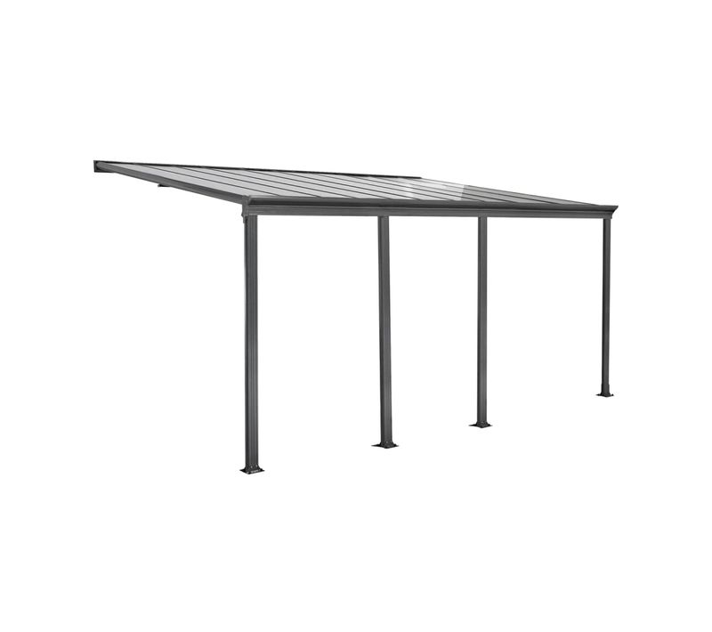Pergola. Carport Adossé 3x6m Anthracite Aluminium Et Polycarbonate Avec Gouttière. Pergola Adossée