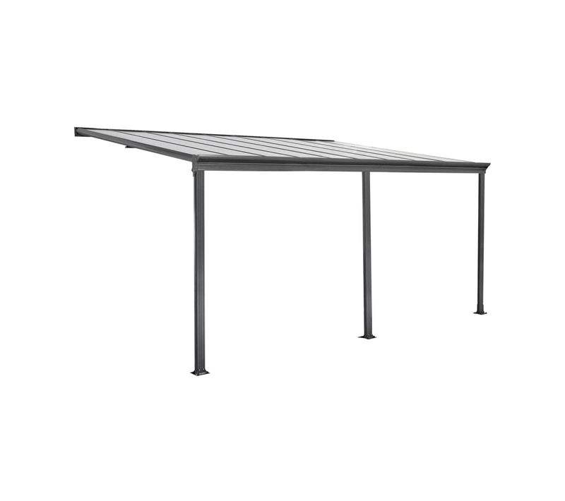 Pergola. Carport Adossé 3x5m Anthracite En Aluminium Et Polycarbonate Avec Gouttière. Pergola