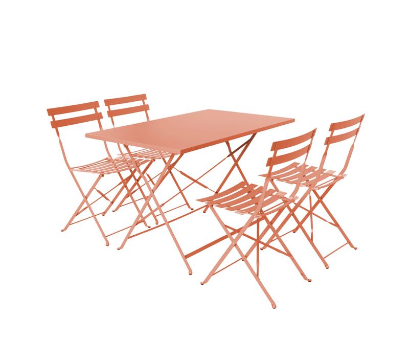 Table De Jardin Bistrot Pliante Métal + 4 Assises 110 X 70cm. Avec Quatre Chaises Pliantes. Acier