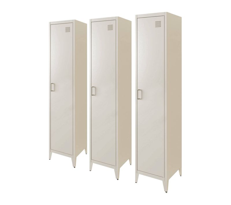 Armoire Chambre Enfant En Acier Beige. 4 Espaces De Rangement. Casier. L 38 X P 38 X H 180 Cm