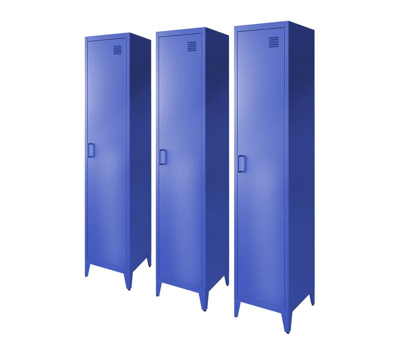 Armoire Chambre Enfant En Acier Bleu. 4 Espaces De Rangement. Casier. L 38 X P 38 X H 180 Cm