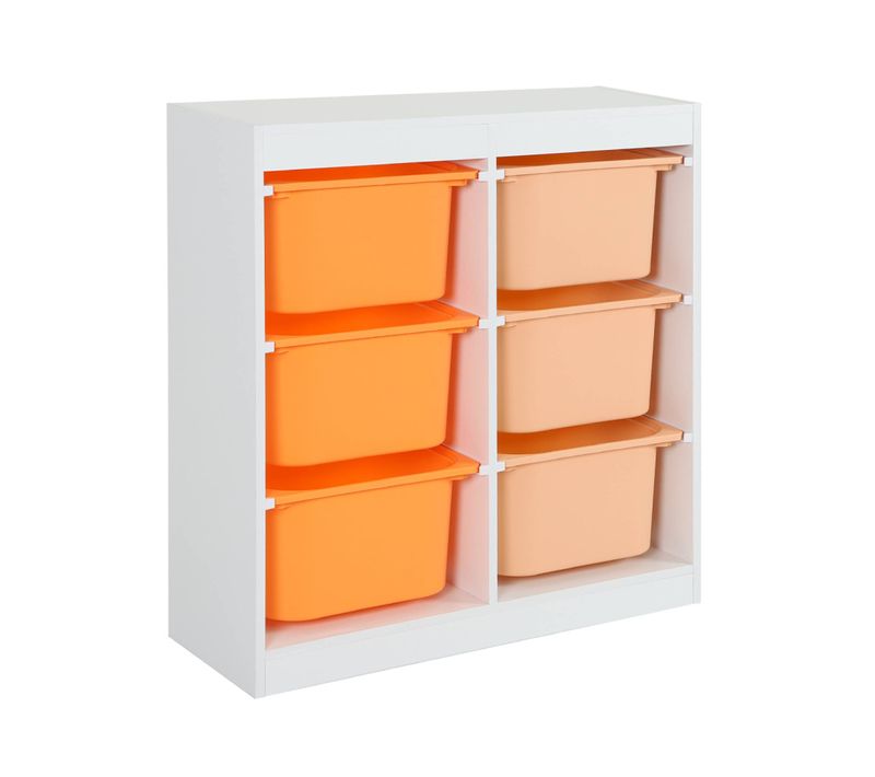 Meuble De Rangement Enfant 6 Bacs De Rangement En Plastique Orange Pêche - Sora