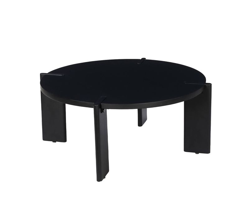 Table Basse Ronde En Bois De Manguier Massif Noir 80 Cm - Reva