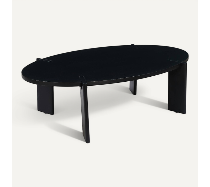 Table Basse Ovale En Bois De Manguier Massif Noir 120cm