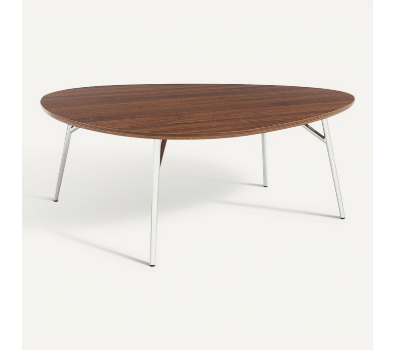 Table Basse Triangulaire Pieds Chromé Et Effet Bois De Noyer