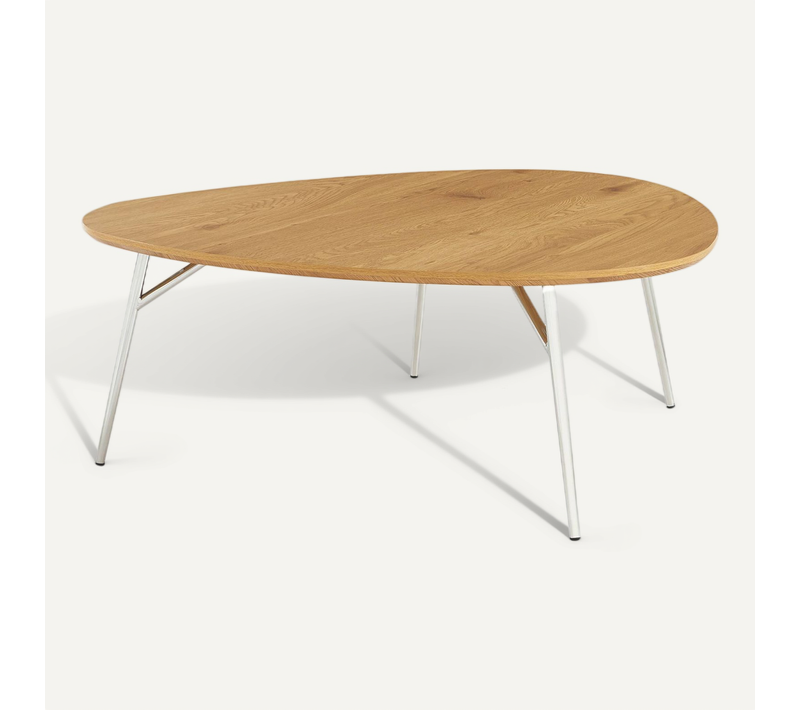 Table Basse Triangulaire Pieds Chromé Et Effet Bois De Chêne
