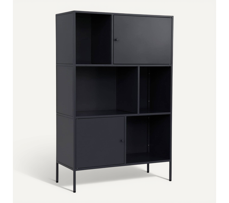 Buffet. Meuble De Rangement Industriel Métal Noir 6 Compartiments. L 80 X P 35 X H 125cm - Oklahoma