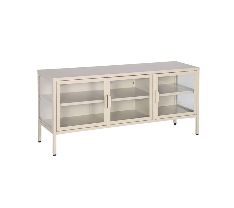 Meuble TV Industriel Métal Et Verre Trempé 3 Portes 120cm Beige - Arkansas