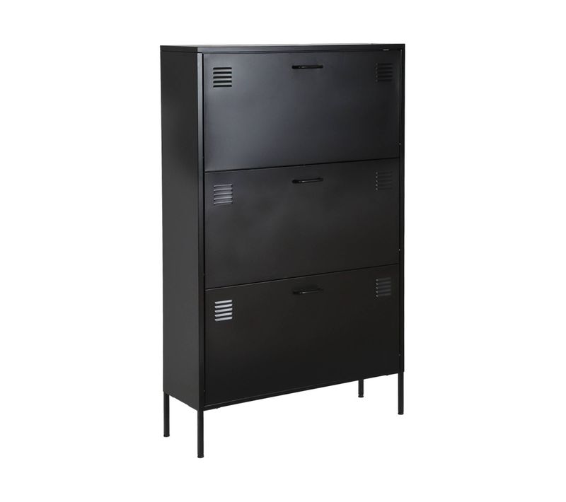 Meuble à Chaussures Industriel Métal Noir 3 Abattants - 80 X 29 X 132.5 Cm - Alabama