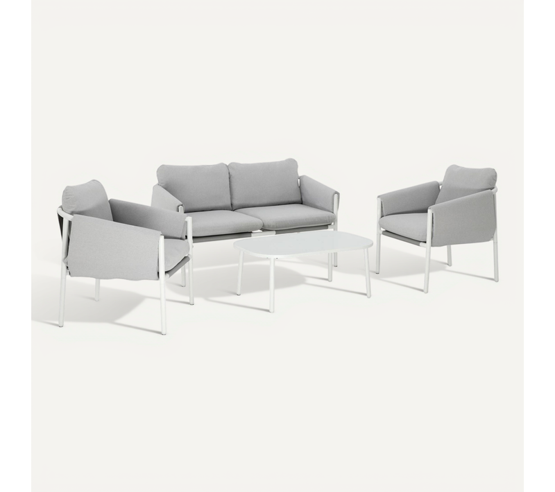 Salon De Jardin Acier 4 Places Tissu Gris - Kyo
