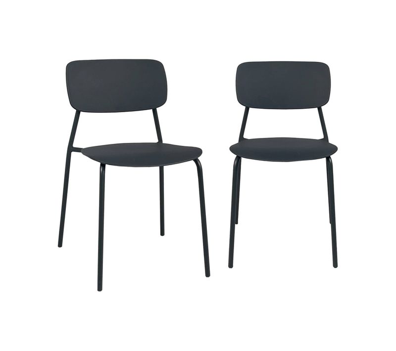Lot De 2 Chaises De Jardin Empilables Acier Anthracite Et Plastique - Liva