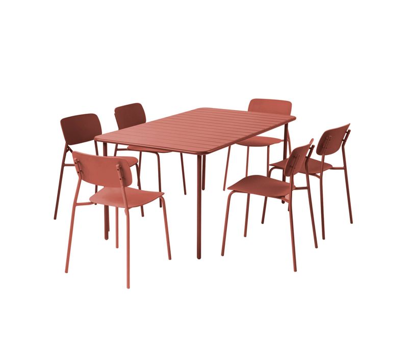 Table De Jardin Métal + 6 Assises Terracotta. Amélia + Liva 160 X 90 X 72.5cm