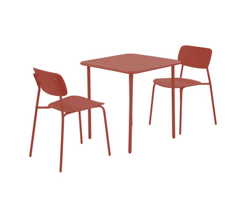Table De Jardin Métal + 2 Assises Terracotta. Amelia + Liva 70 X 70cm