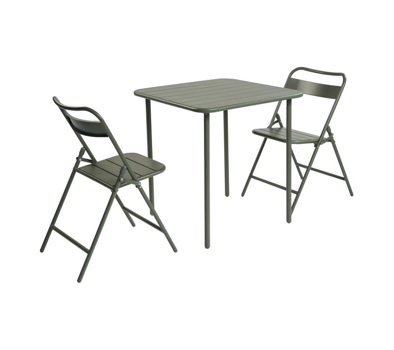 Table De Jardin Métal + 2 Assises Kaki. Amelia 70 X 70 Cm