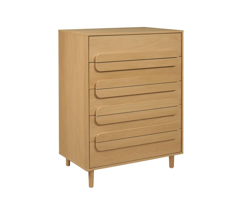 Commode Vintage Décor Bois De Chêne 5 Tiroirs - L 80 X P 40 X H 113cm - Juliana