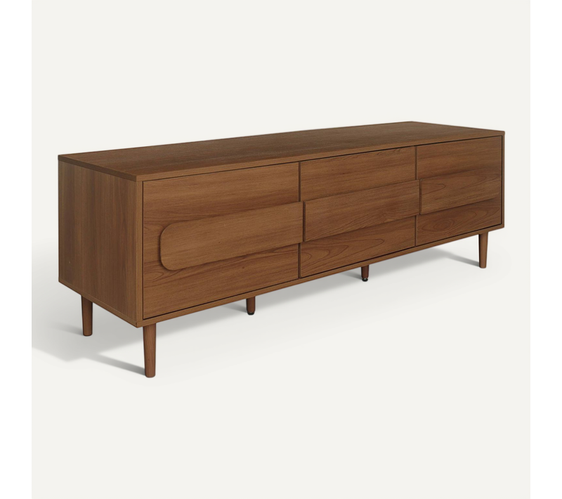 Meuble TV Vintage Décor Bois De Noyer 3 Portes 150cm - Juliana