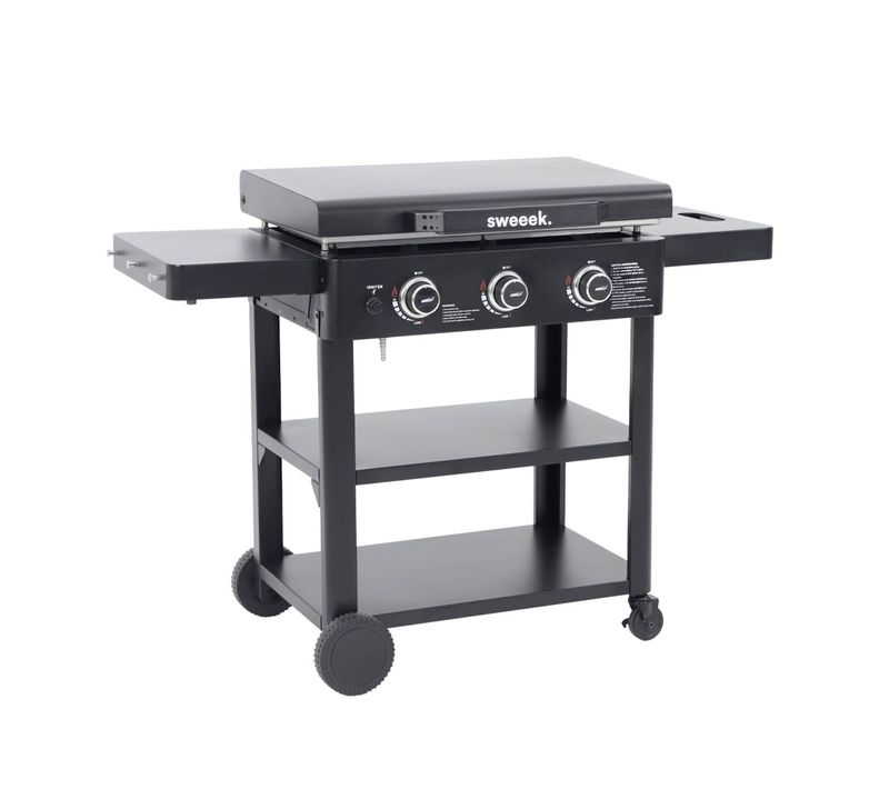Plancha Gaz 3 Brûleurs Acier Inoxydable 12kw Avec Chariot Noir - Raoul