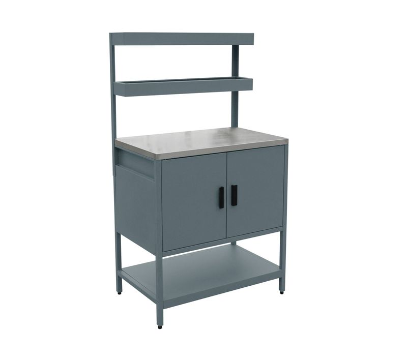 Cuisine D'extérieure En Acier Bleu Gris Avec 2 étagères Suspendues Et 2 Portes L80cm