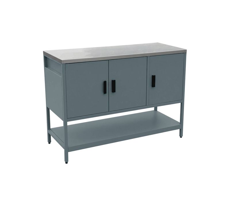 Cuisine D'extérieure En Acier Bleu Gris 3 Portes.1 étagère L120cm