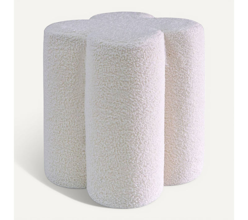 Pouf Tabouret Trèfle Bouclette Blanc D.38 X H 40cm - Clover