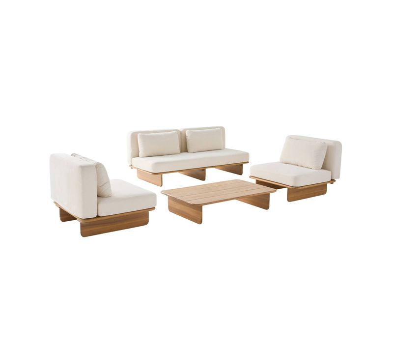 Salon De Jardin Bois D'acacia Et Tissu Beige 4 Places - Armonia
