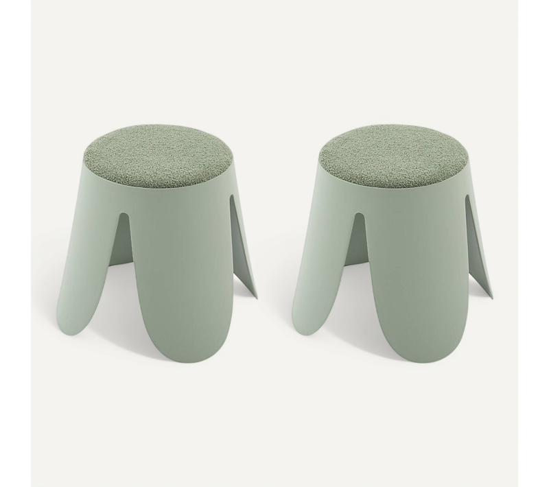 Lot De 2 Tabourets Empilables Enfant Polypropylène Et Bouclette Texturée Vert Céladon - Niki Kids