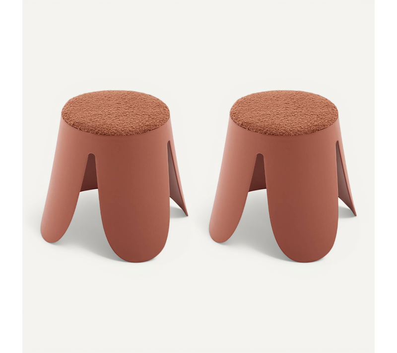 Lot De 2 Tabourets Empilables Enfant Polypropylène Et Bouclette Texturée Terracotta - Niki Kids