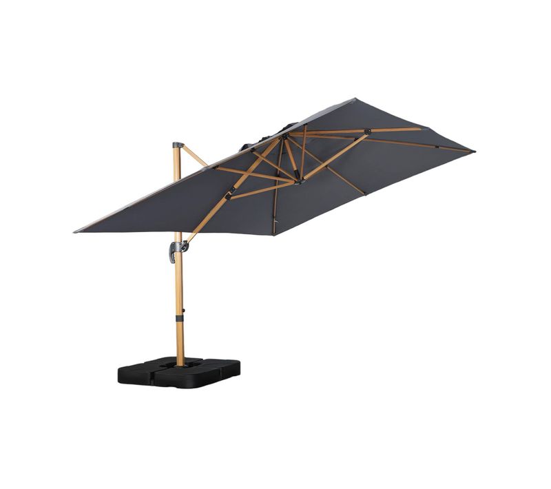 Parasol Déporté Rectangulaire 3x4m Effet Bois + Dalles à Lester 50x50cm Gris - Wimereux + Fixeo