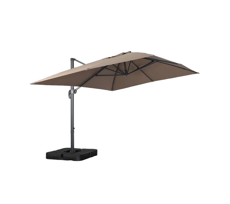 Parasol Déporté Rectangulaire 3x4m + Dalles à Lester 50x50cm Taupe - Wimereux + Fixeo