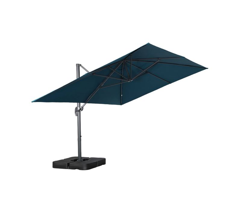 Parasol Déporté Rectangulaire 3x4m + Dalles à Lester 50x50cm Bleu Canard - Wimereux + Fixeo