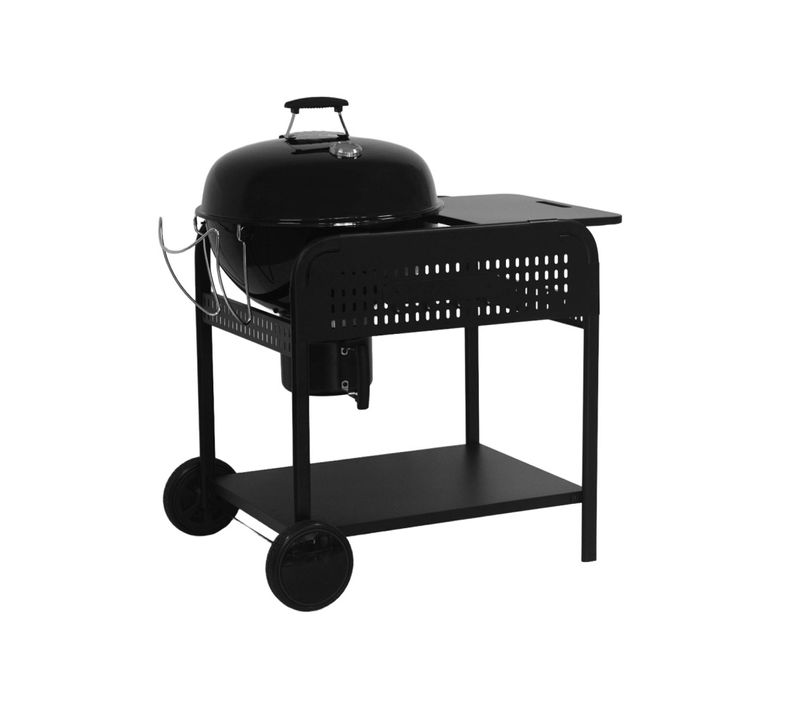 Barbecue Rond Charbon De Bois Acier Émaillé D.53cm. Grill Noir Avec Chariot - Maurice