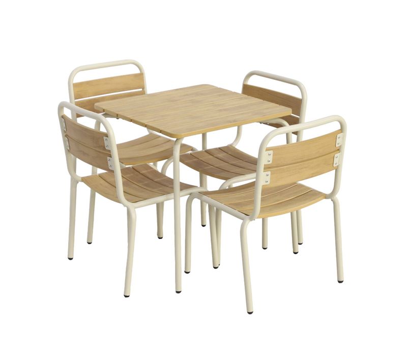Table De Jardin Enfant Acier Et Décor Bois + 4 Assises Beige - Suzie