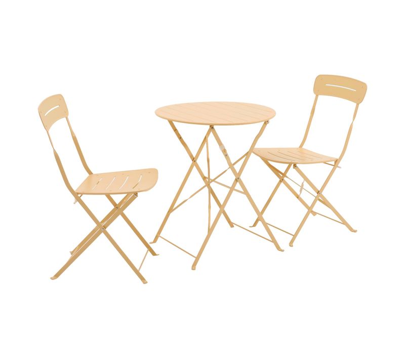 Table De Jardin Bistrot Pliante Ronde Acier + 2 Assises Abricot - Balconea