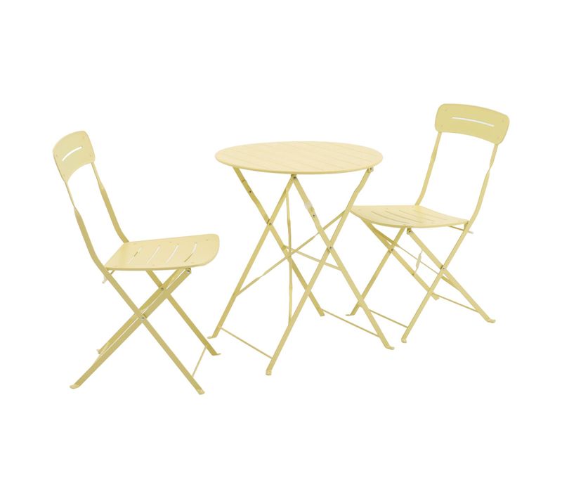 Table De Jardin Bistrot Pliante Ronde Acier + 2 Assises Jaune - Balconea