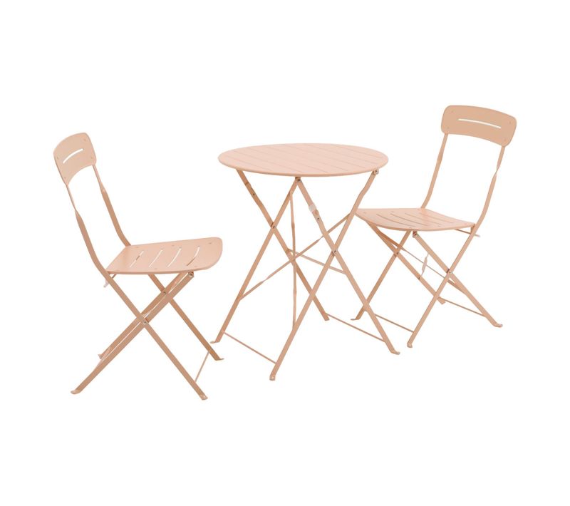Table De Jardin Bistrot Pliante Ronde Acier + 2 Assises Rose - Balconea