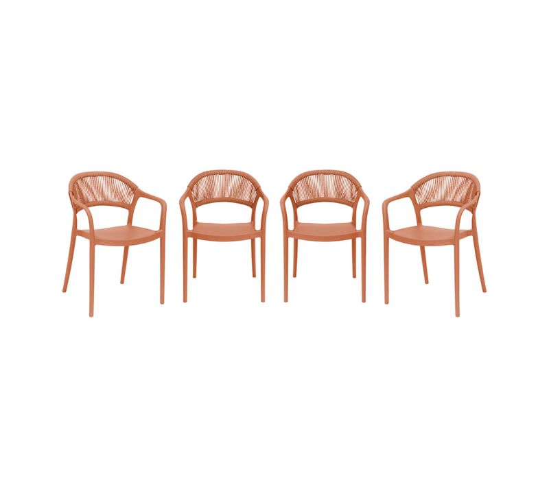 Chaise De Jardin Empilable Avec Effet Corde Terracotta (lot De 4) - Jovia