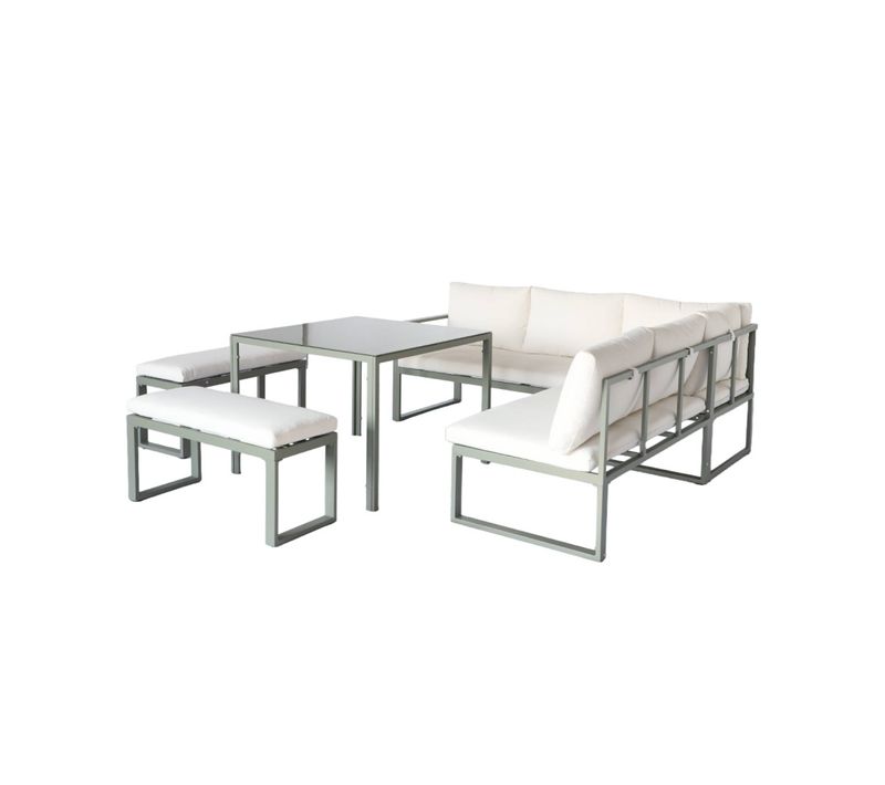 Salon. Table De Jardin Aluminium 9 Places Kaki Et Beige - Convivio