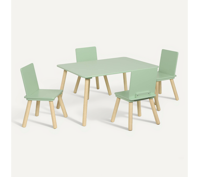 Table Rectangulaire Enfant Bois De Pin 4 Assises Vert - Judith