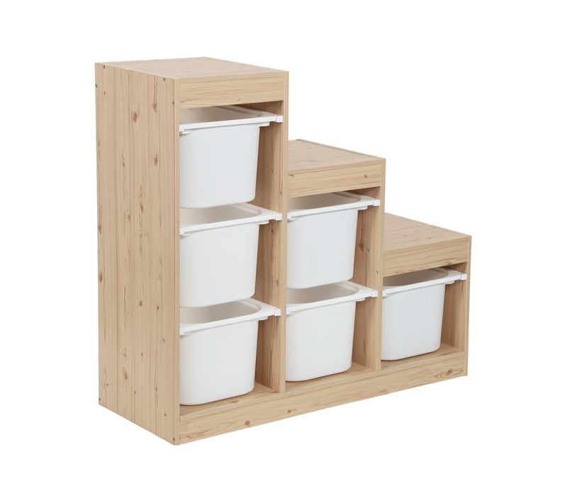 Meuble De Rangement Enfant Escalier 6 Bacs De Rangement Décor Bois Naturel - Sora