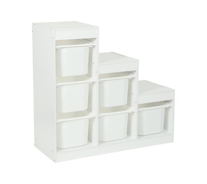 Meuble De Rangement Enfant Escalier 6 Bacs De Rangement Décor Bois Blanc - Sora