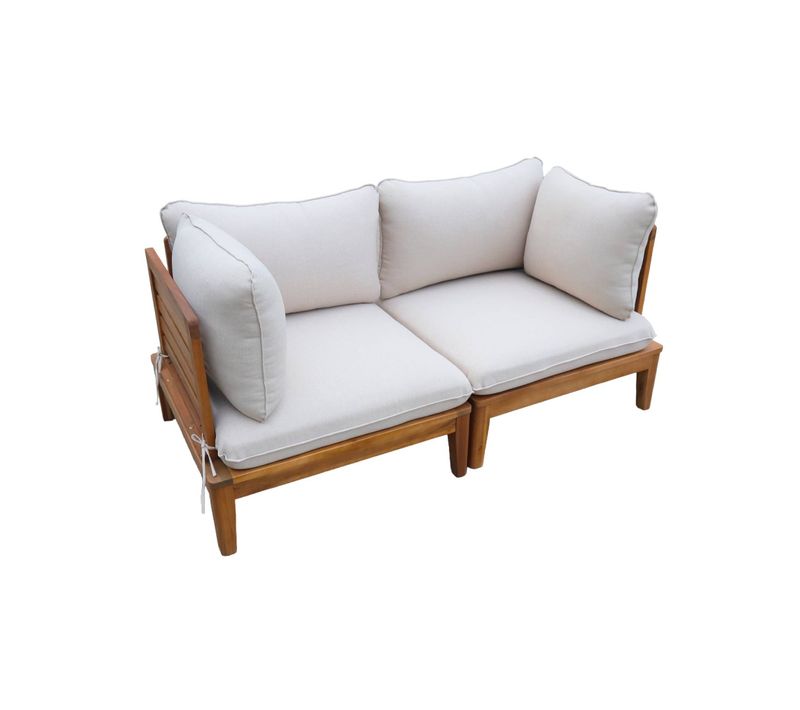Banquette Modulable De Jardin Bois D'acacia Avec Accoudoirs 2 Places Beige - Yona