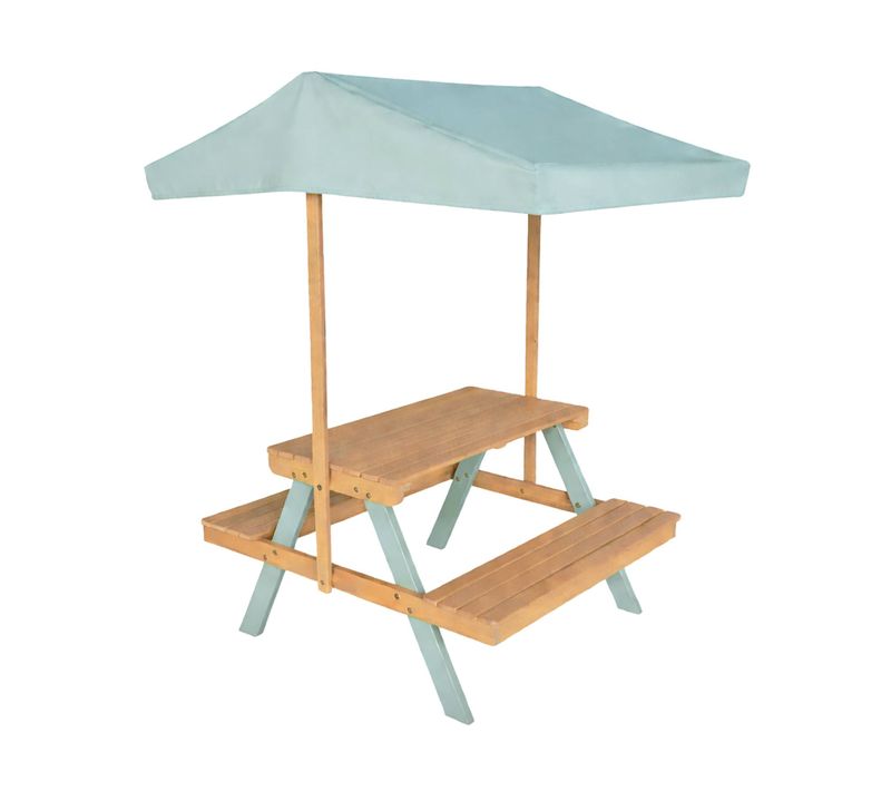 Table De Pique-nique. Salon De Jardin Enfant Bois D'acacia Avec Parasol 2 Places Vert De Gris -