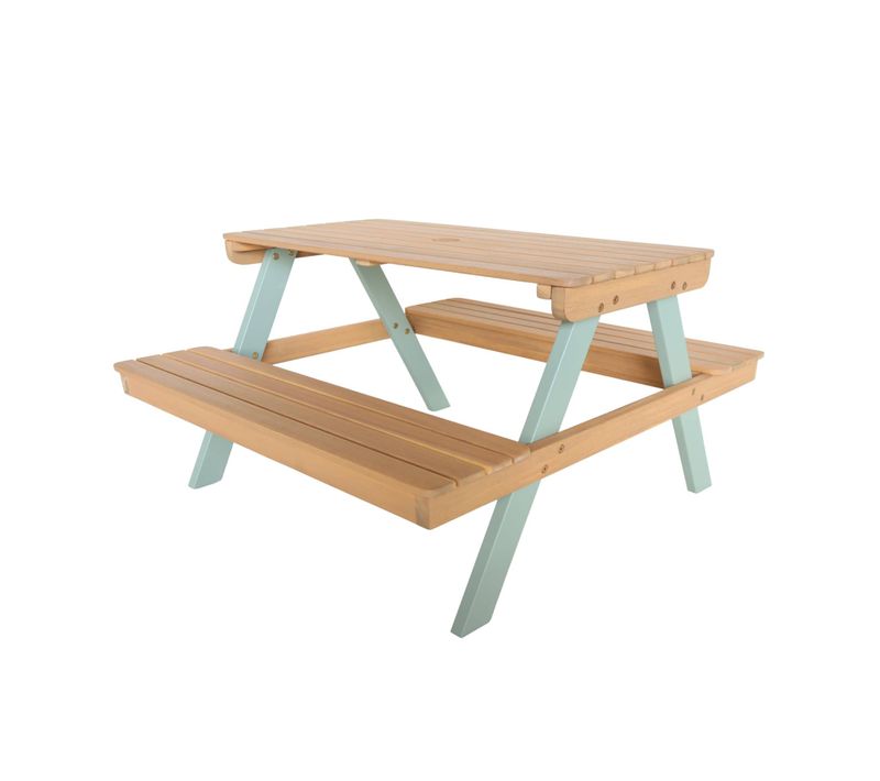 Table De Pique-nique En Bois D'acacia Pour Enfant. Salon De Jardin 4 Places Vert De Gris Et Teck -